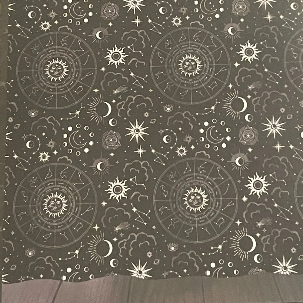WANDERLUST DREAMS NWT Black Textured Boho Zodiac Gypsy Halloween Shower Curtain